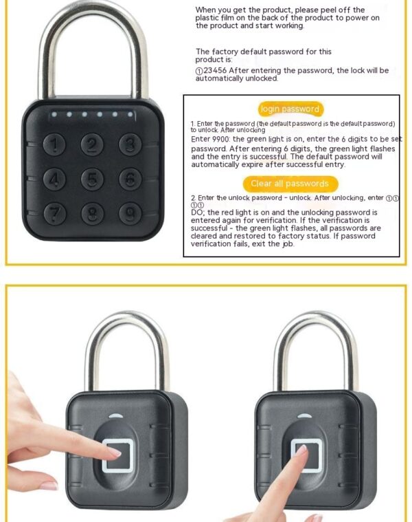 Fingerprint Lock Padlock Household Waterproof Password Cabinet Anti-theft Door Lock APP - Image 10