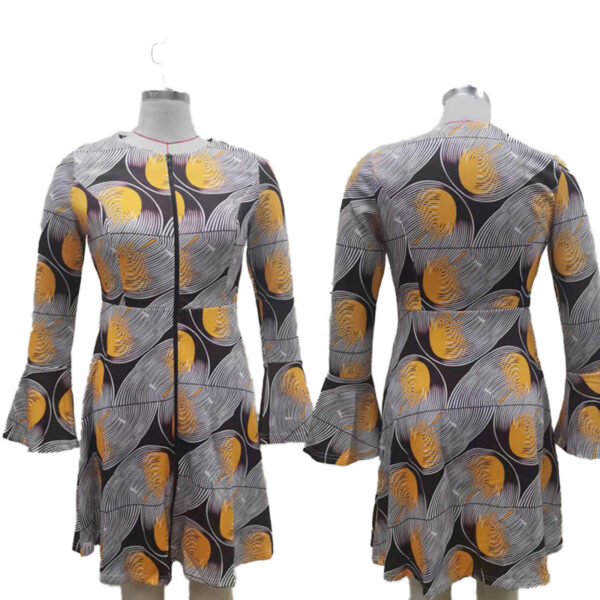 African Ethnic Print Flared Sleeve Midi Dress - Image 5