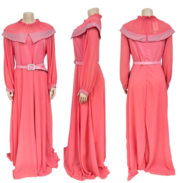 Chiffon Mesh Panel African Dress Long Sleeve Belt - Image 6