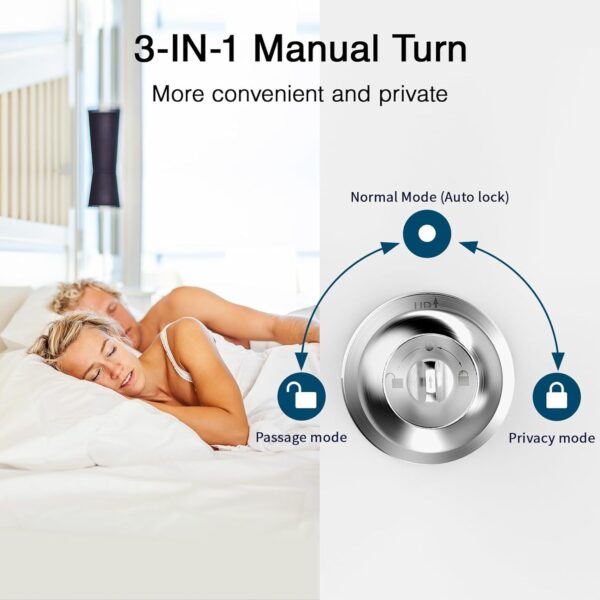 GHome Smart Door Knob Fingerprint Door Lock Rechargeable Smart Lock Electronic Biometric Door Lock For Bedroom, App Control, Suitable For Bedroom Home, Offices, Garages, Hotels, Apartments - Image 6