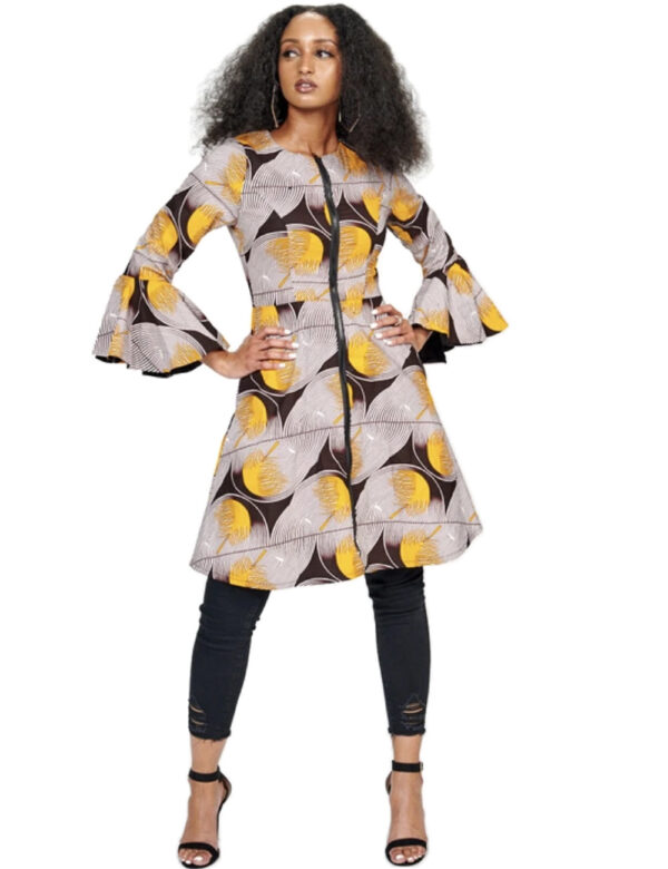 African Ethnic Print Flared Sleeve Midi Dress - Image 4