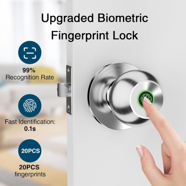 GHome Smart Door Knob Fingerprint Door Lock Rechargeable Smart Lock Electronic Biometric Door Lock For Bedroom, App Control, Suitable For Bedroom Home, Offices, Garages, Hotels, Apartments - Image 2