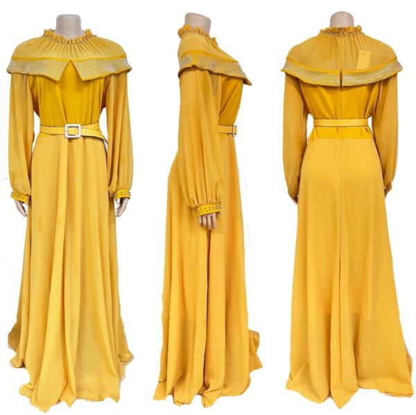 Chiffon Mesh Panel African Dress Long Sleeve Belt - Image 4