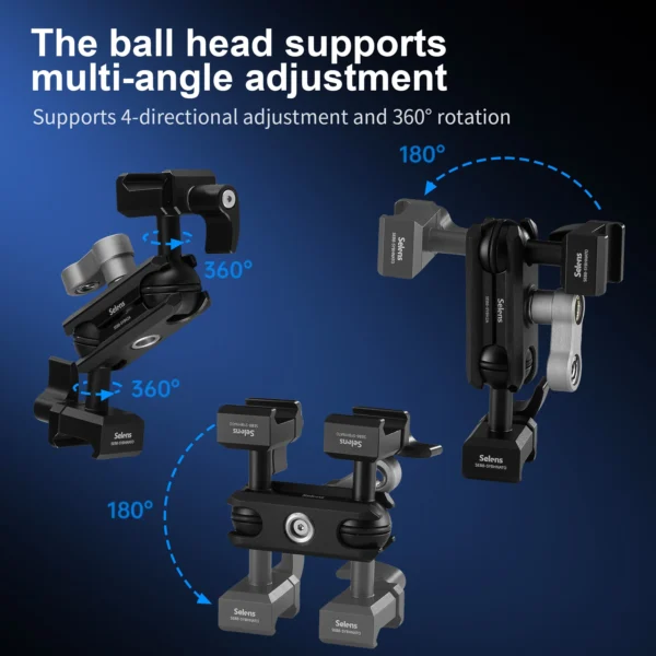 Selens Flexible Articulating Arm Mount 1/4" Screws SEB8-SYBH2A Dual Ball Head for Camera Light Stand Accessory