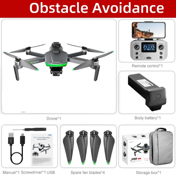 S155 Pro Max Drone 5G GPS Professional 8K HD Aerial Photography 3-Aixs-Gimbal Load 500g No/360 Obstacle Avoidance Quadrotor Dron