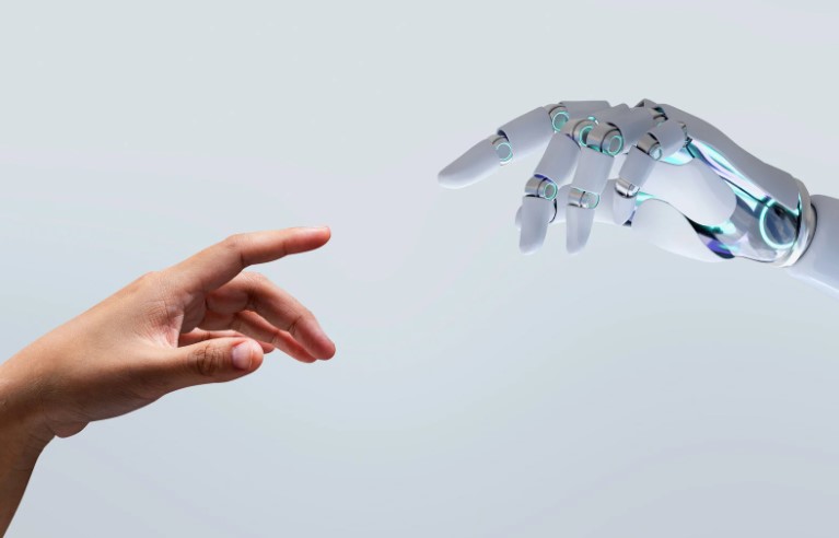 Robot arm operating in lab