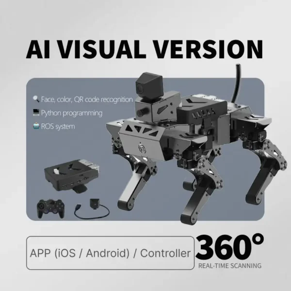 Robot Dog | AI Visual Recognition Interaction, Smart Robot Python Programmable, 12 DOF Bionic Gait Mechanical Dog,RC Control
