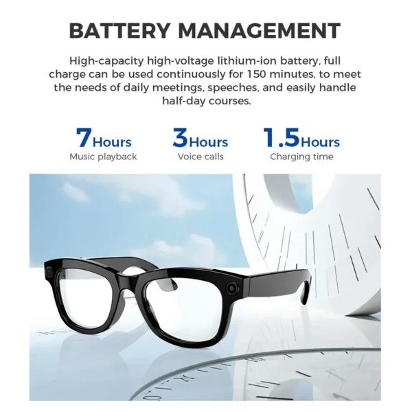 AI Smart Camera Glasses 5MP 1080P HD Camera 26 Languages Translation Music Playback Phone Calls AI Smart Glasses Bluetooth Glasses